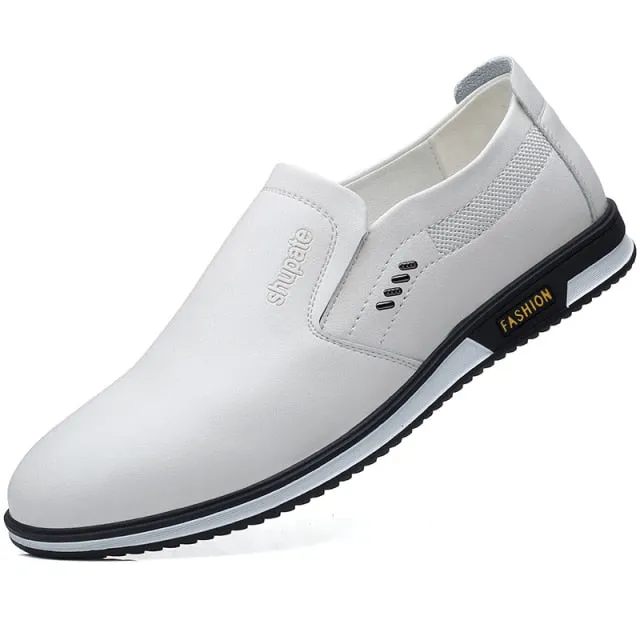 Little White Shoes Men  New Summer Leather All-Match British One-Legged Casual Soft Sole Leather Shoes Men