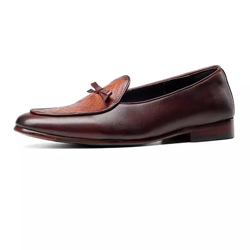 LuxeCroco Glossy Leather Round Oxford Dress Shoes