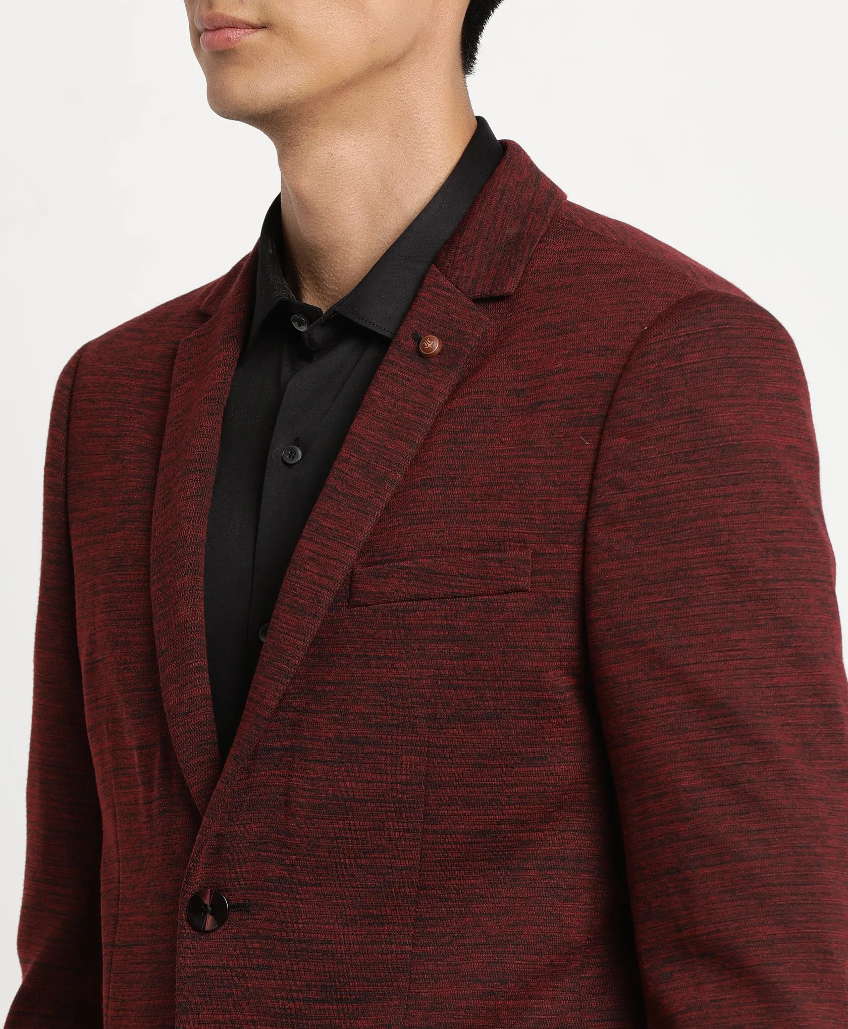 Maroon Knitted Self Design Casual Blazer