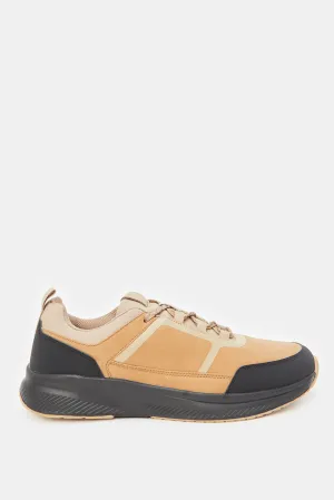 Men Beige Color Block Trainers