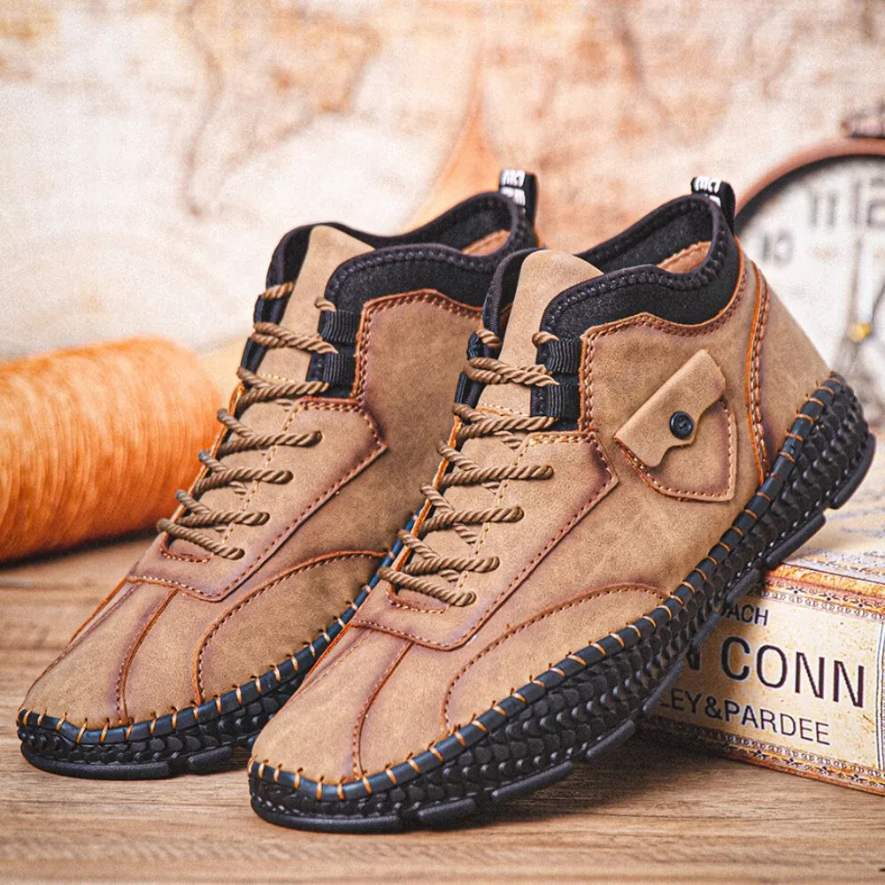 Men Microfiber Leather Handmade Shoes Breathable Hand Seams Soft Crocodile Leather Sole Lace Up Shoes Casual Shoes