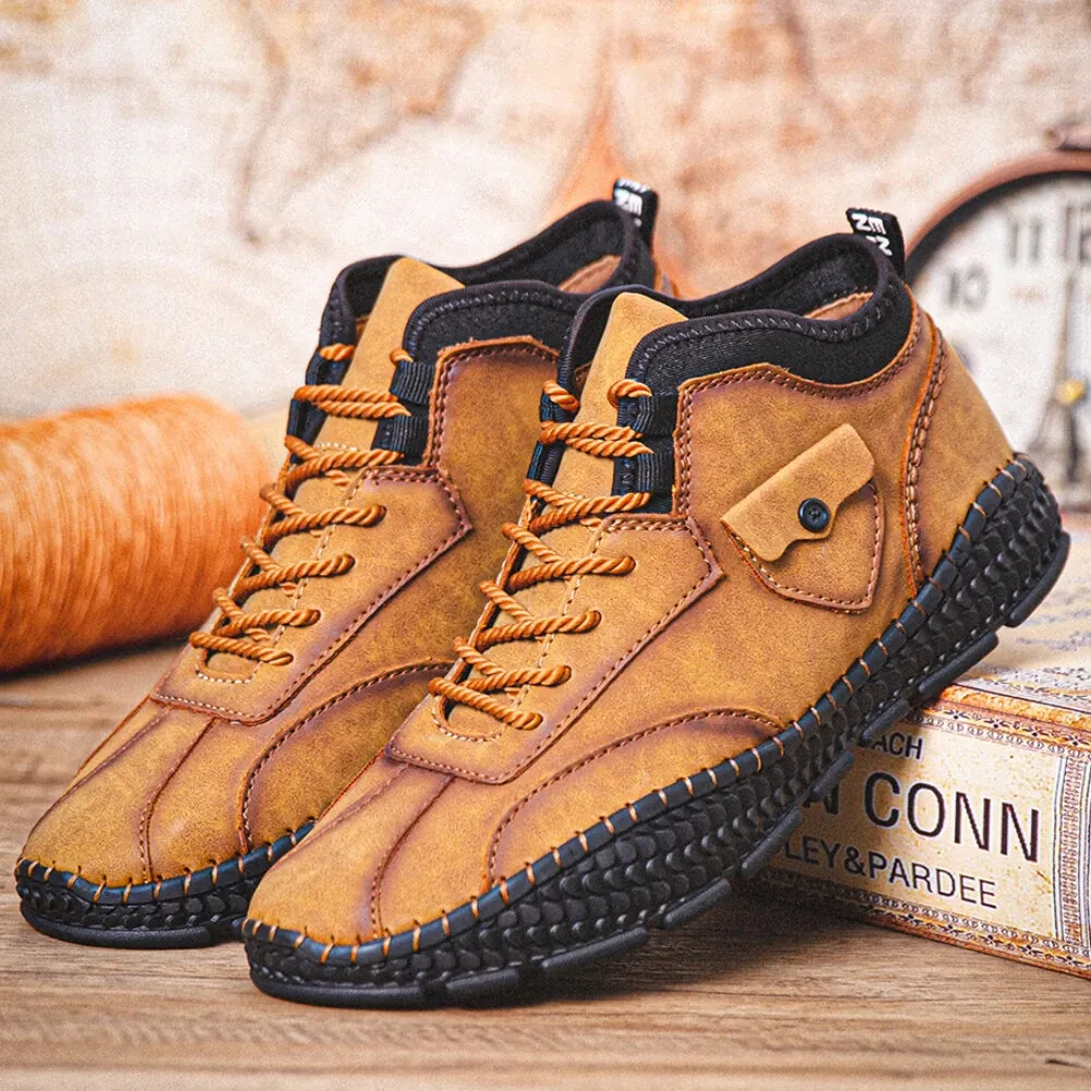 Men Microfiber Leather Handmade Shoes Breathable Hand Seams Soft Crocodile Leather Sole Lace Up Shoes Casual Shoes