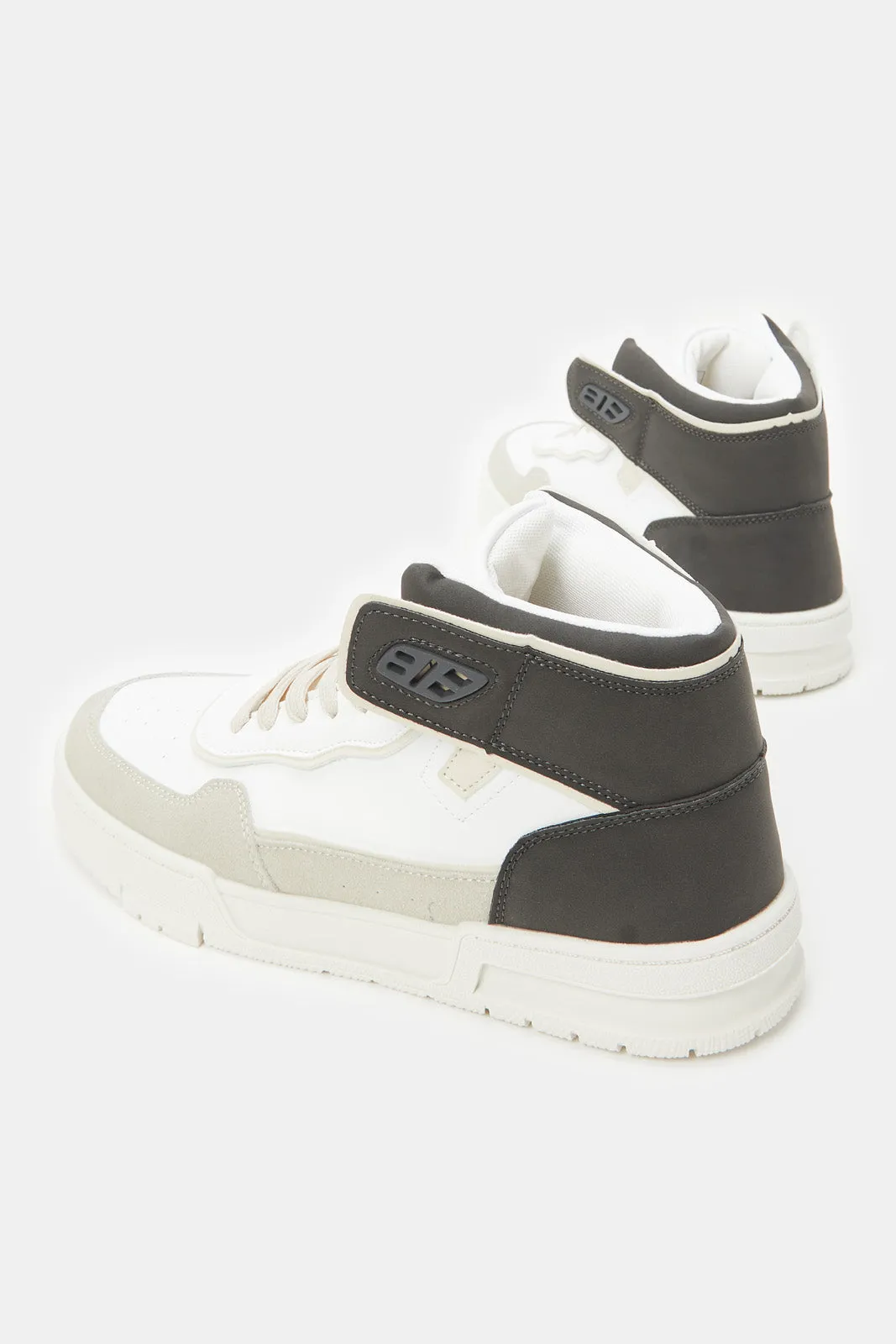 Men White Material Block High Top