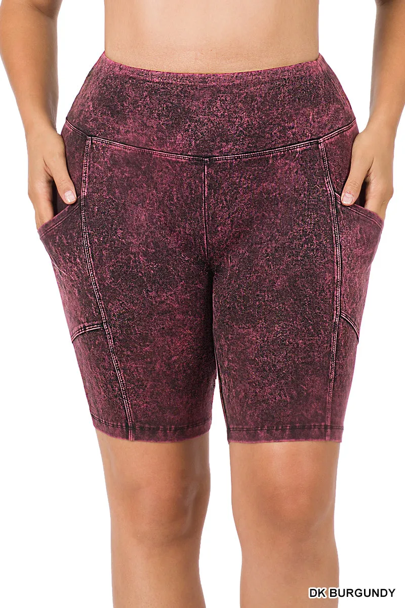 Mineral Wash Biker Short Burgundy