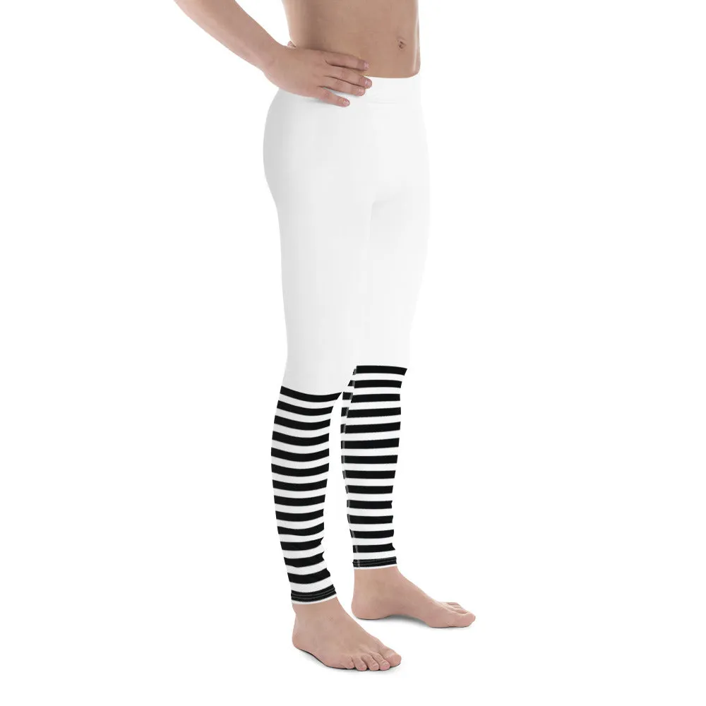 Modern Striped Men's Leggings, Classic Premium Best Run Tights For Men-Made in USA/EU