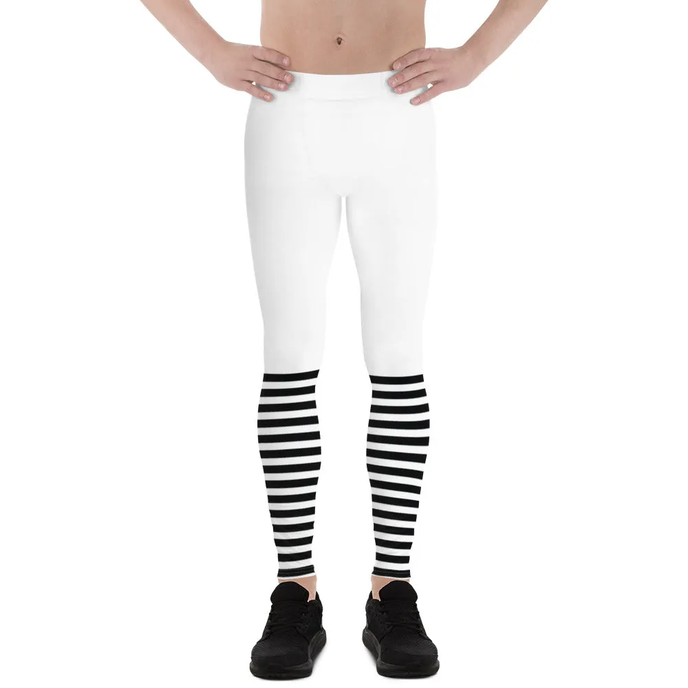 Modern Striped Men's Leggings, Classic Premium Best Run Tights For Men-Made in USA/EU