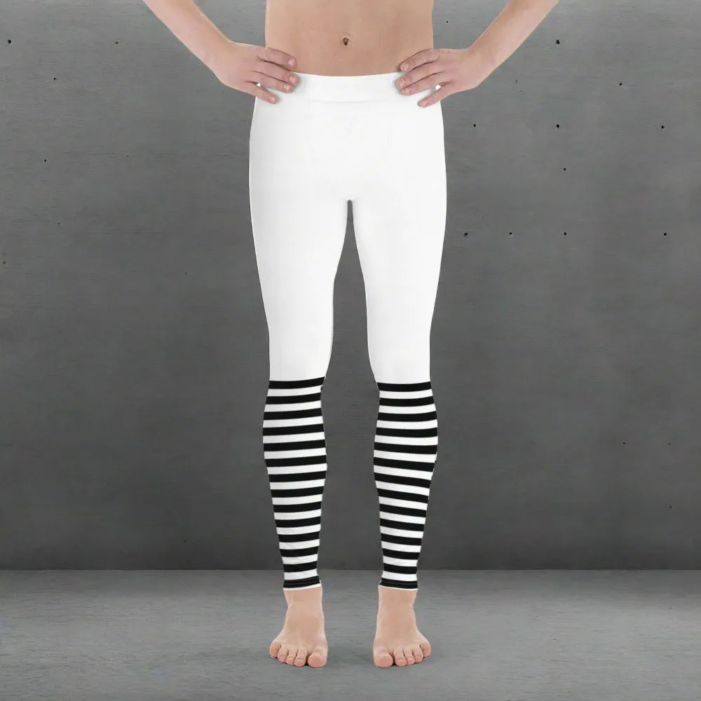 Modern Striped Men's Leggings, Classic Premium Best Run Tights For Men-Made in USA/EU