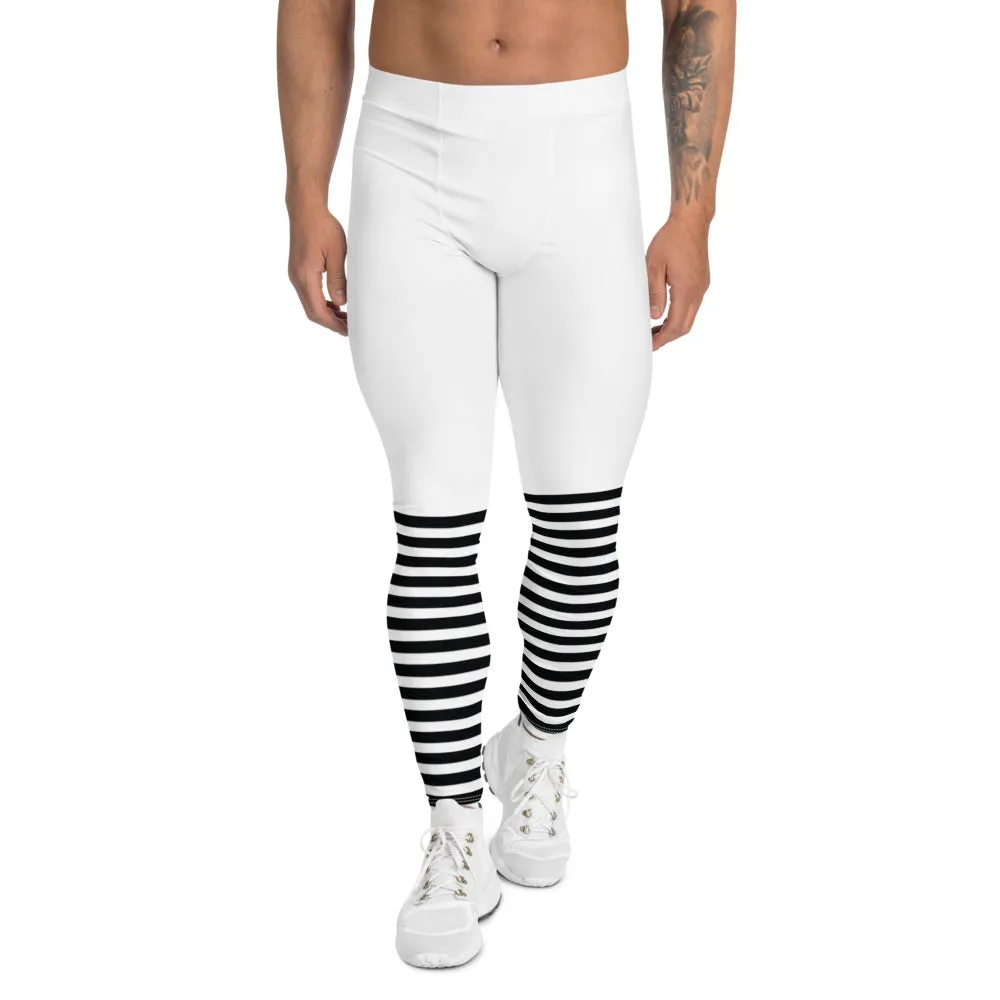 Modern Striped Men's Leggings, Classic Premium Best Run Tights For Men-Made in USA/EU