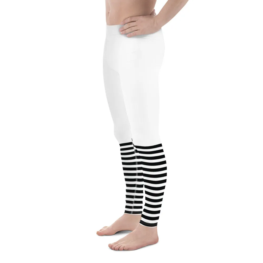 Modern Striped Men's Leggings, Classic Premium Best Run Tights For Men-Made in USA/EU