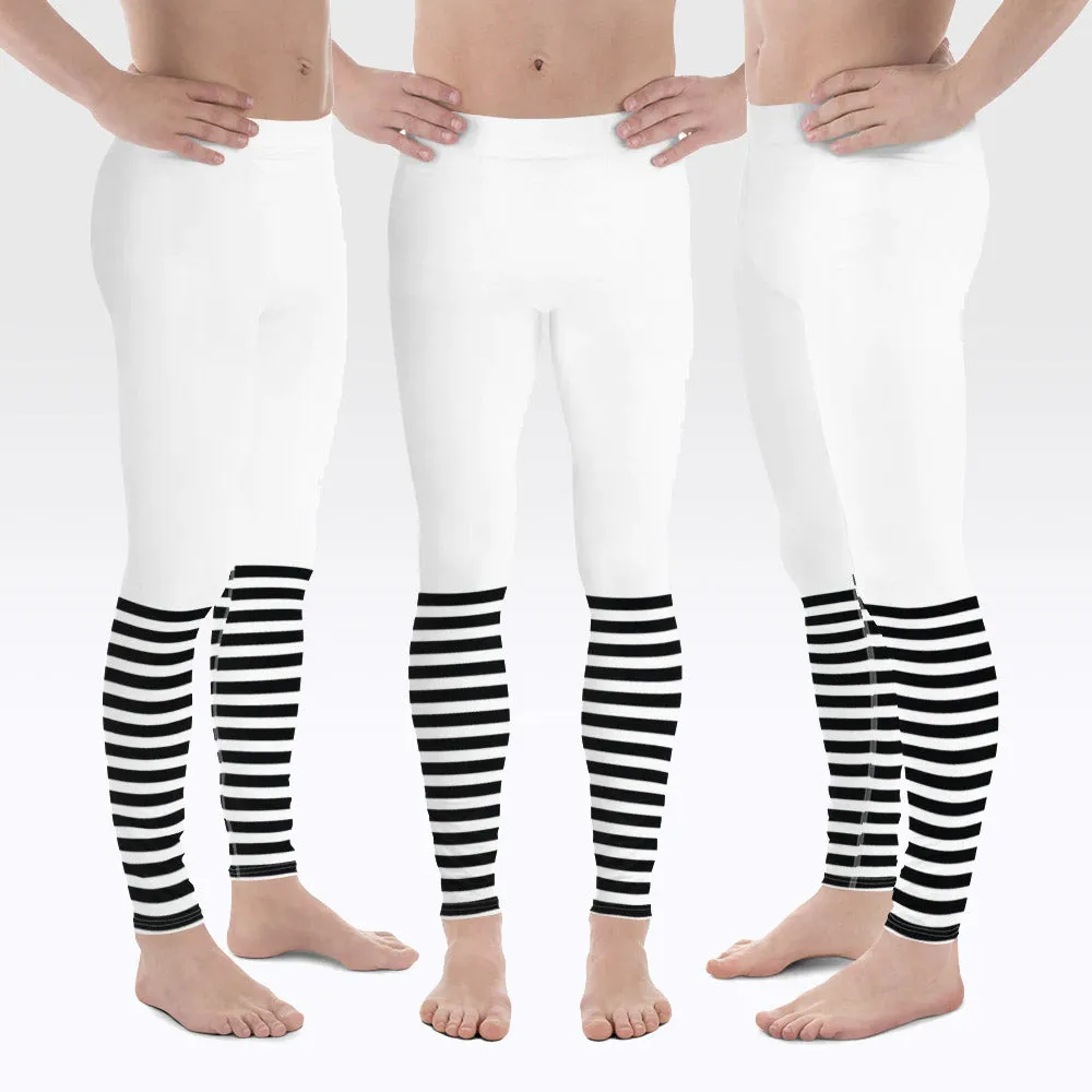 Modern Striped Men's Leggings, Classic Premium Best Run Tights For Men-Made in USA/EU