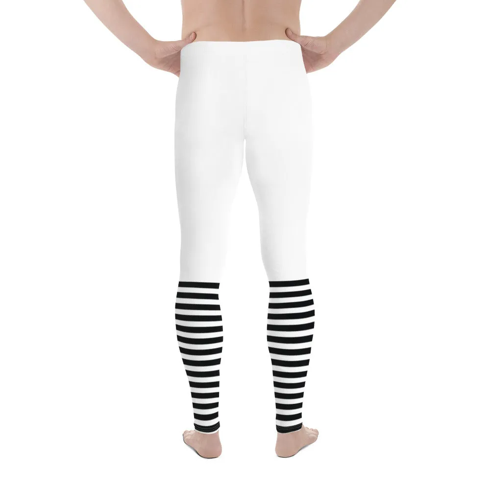 Modern Striped Men's Leggings, Classic Premium Best Run Tights For Men-Made in USA/EU