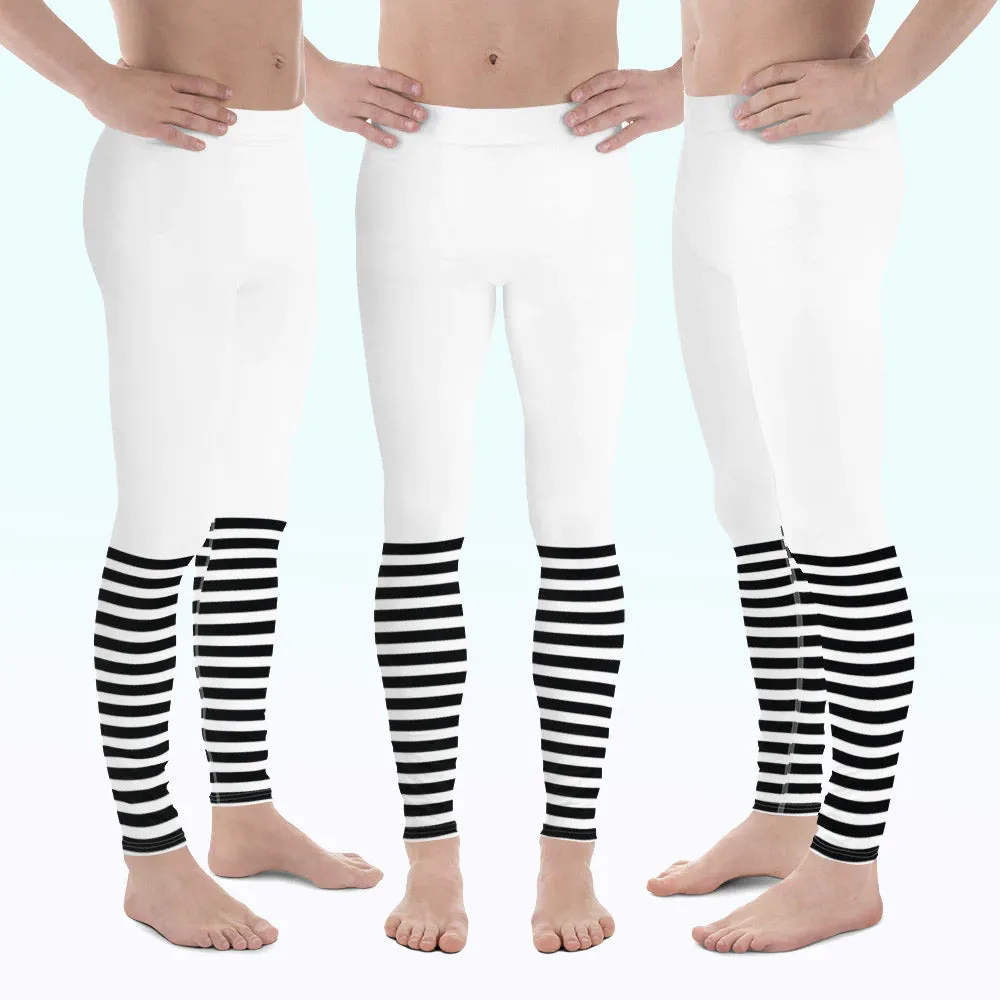 Modern Striped Men's Leggings, Classic Premium Best Run Tights For Men-Made in USA/EU