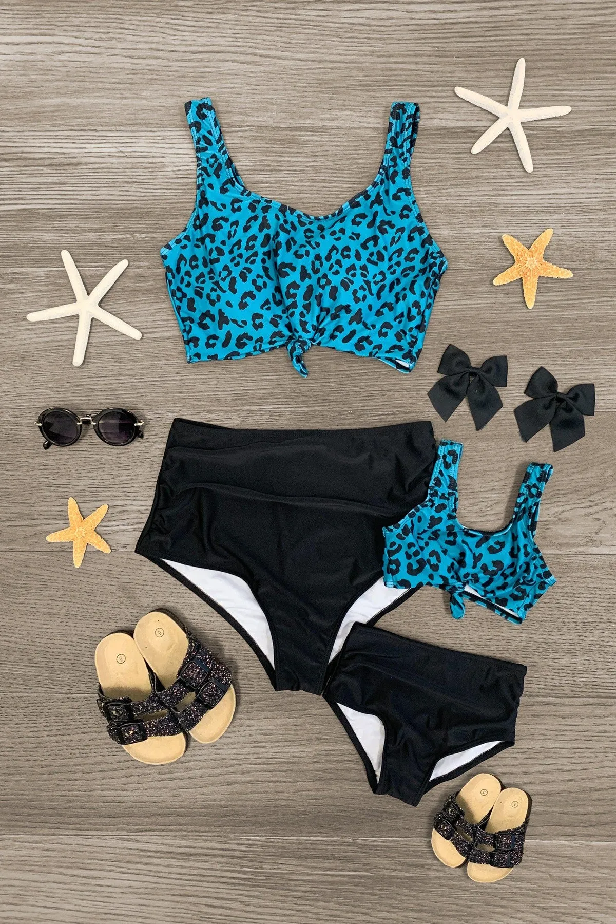 Mom & Me - Turquoise Cheetah Bikini