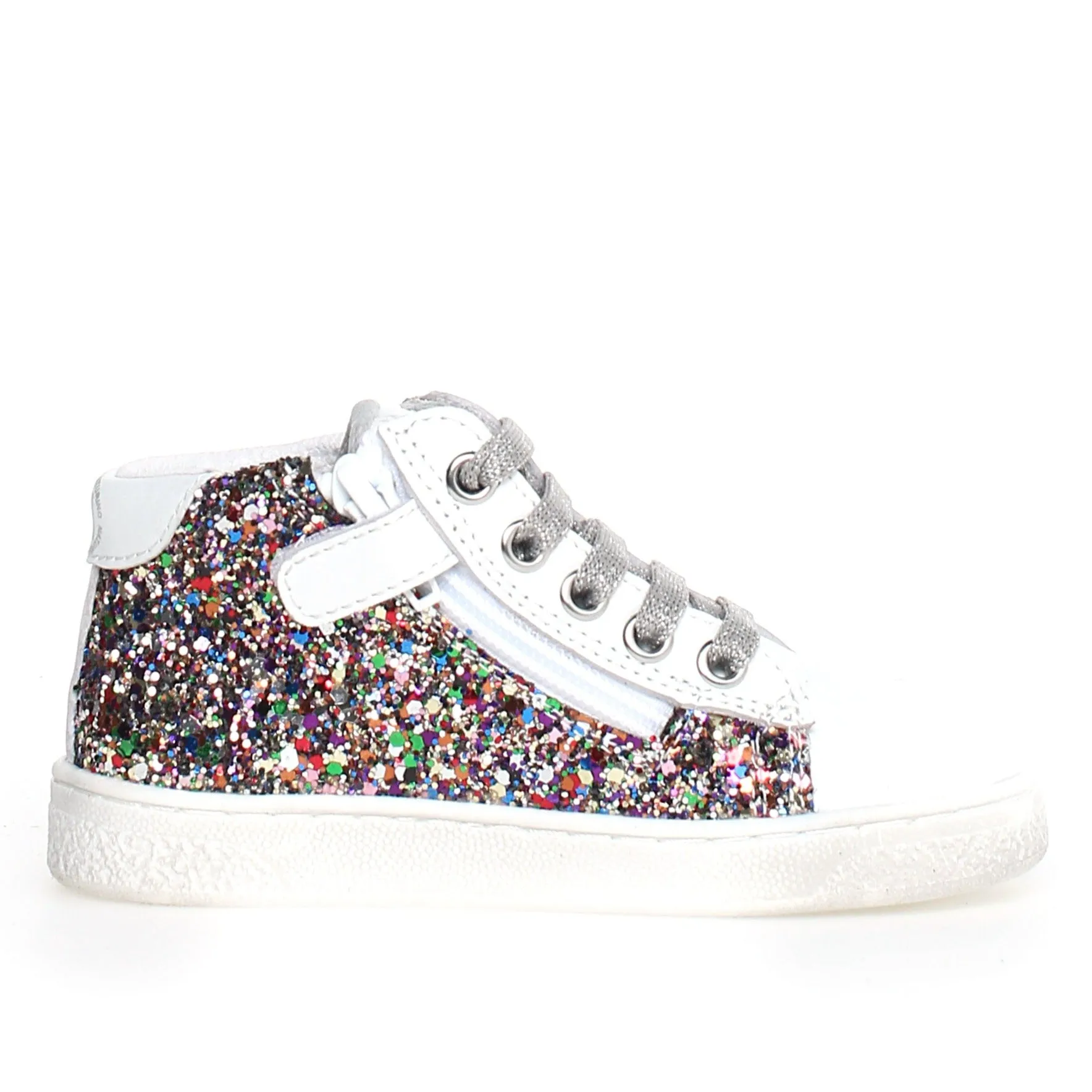 Naturino Girl's Pinn High Zip Glitter Sneakers - Multi/White