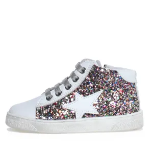 Naturino Girl's Pinn High Zip Glitter Sneakers - Multi/White