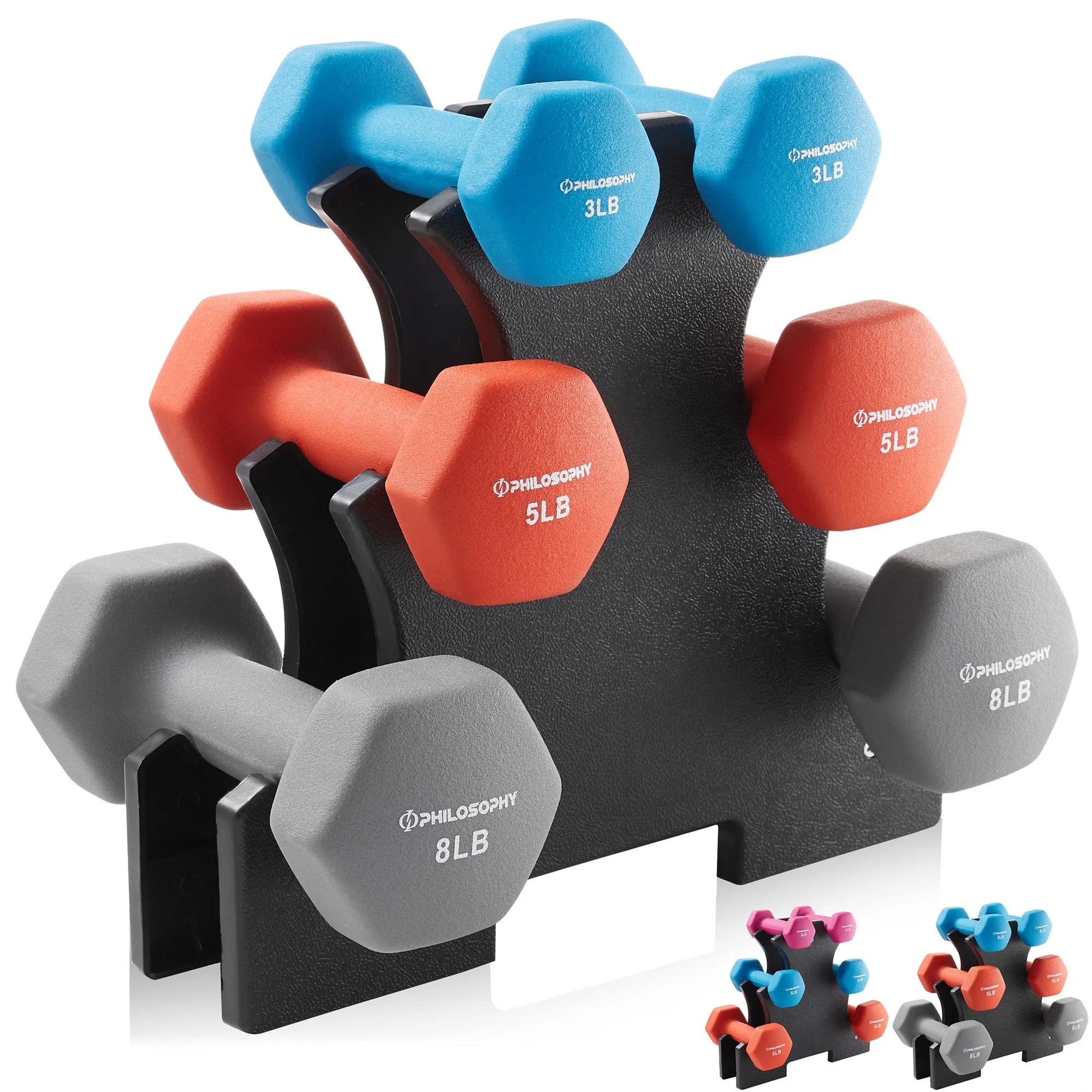 Neoprene Dumbbell Hand Weights, Set of 6 with Stand