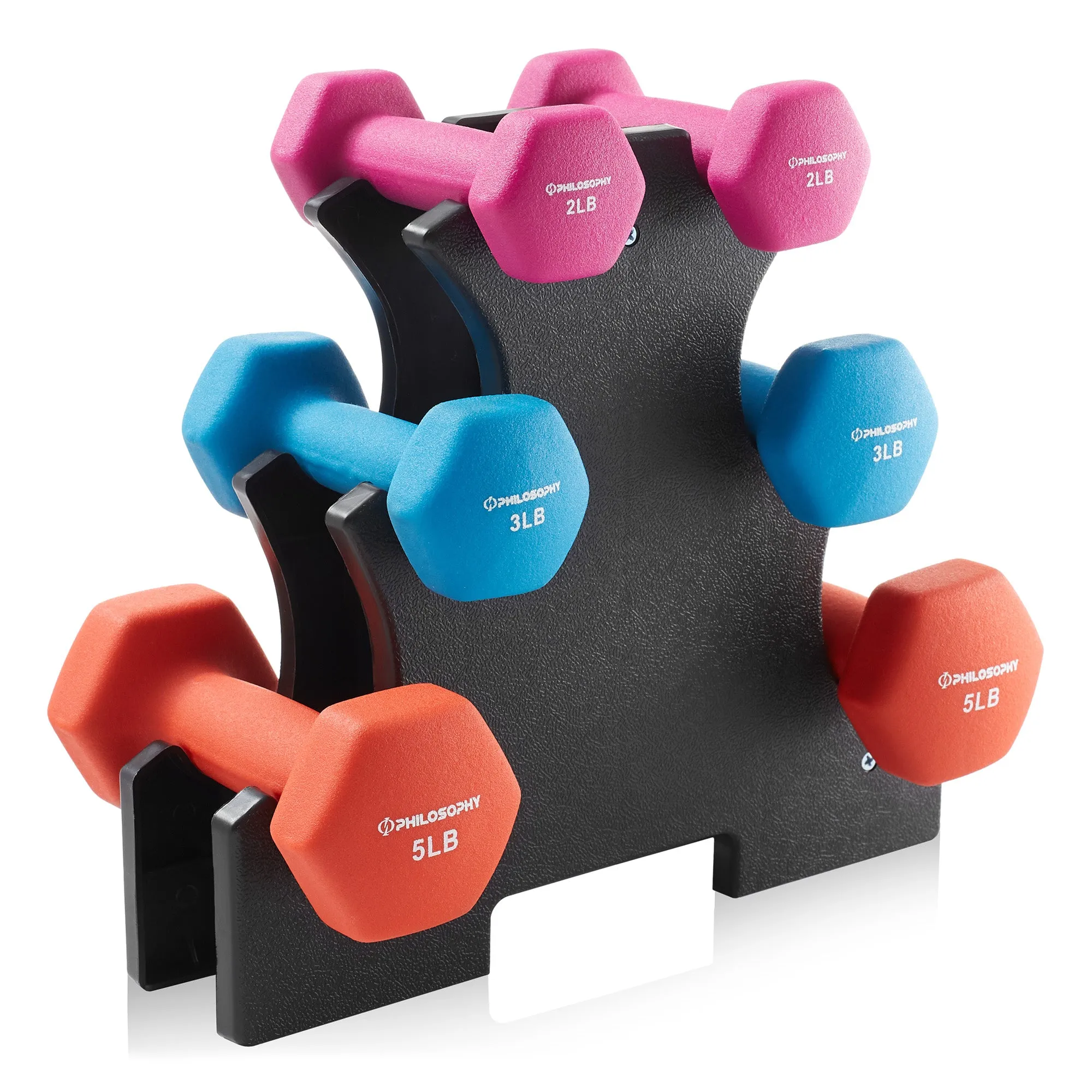 Neoprene Dumbbell Hand Weights, Set of 6 with Stand