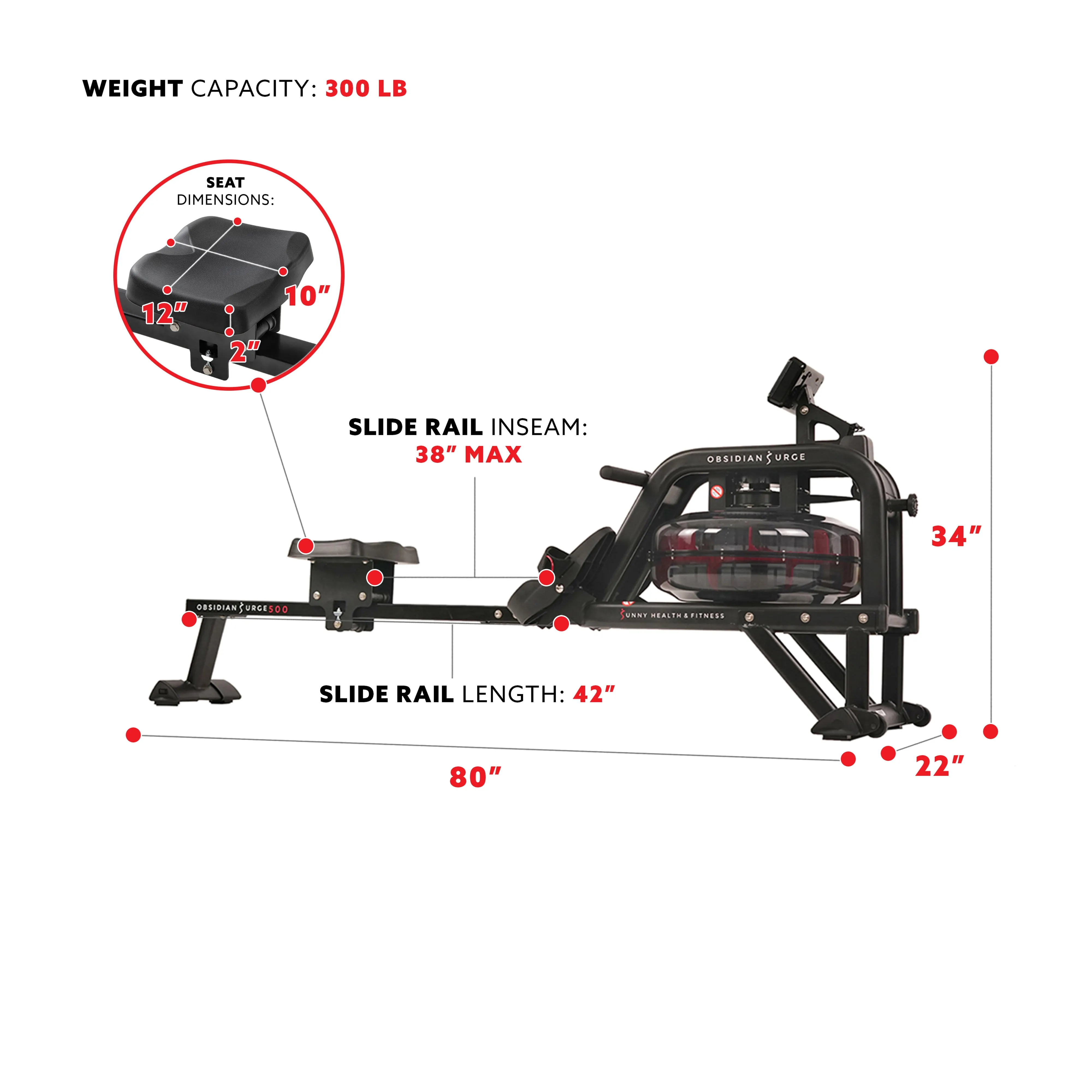 Obsidian Surge Water Rowing Machine Rower w/ LCD Monitor