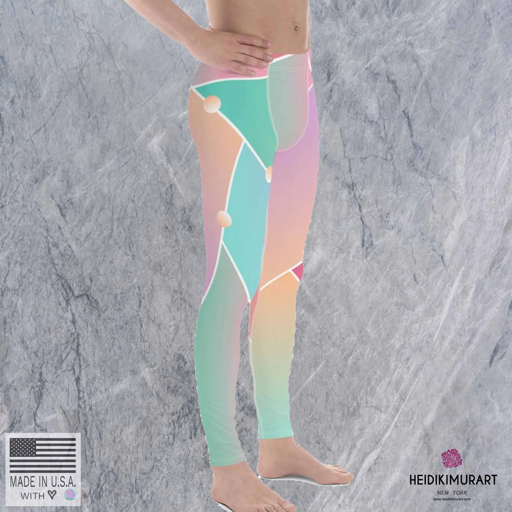 Ombre Pink Geometric Meggings, Best Designer Orange Graphic Abstract Pattern Men's Leggings Tights Pants Meggings