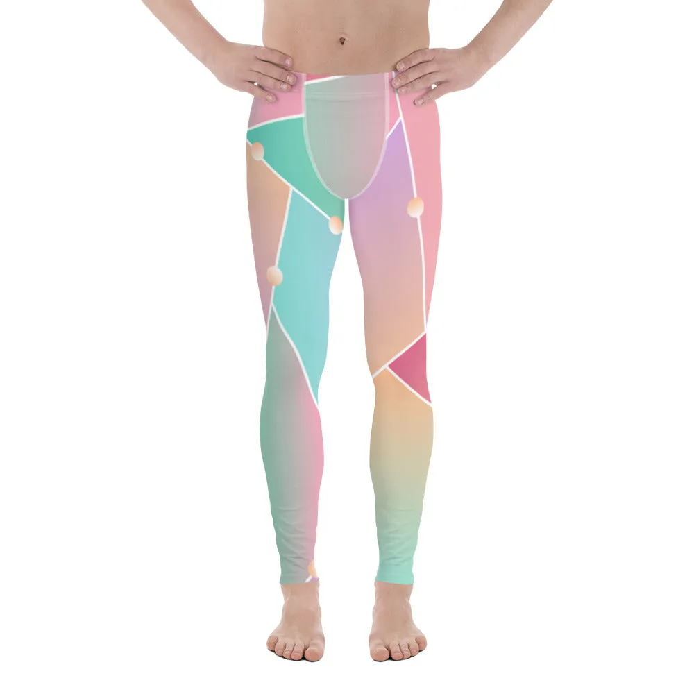 Ombre Pink Geometric Meggings, Best Designer Orange Graphic Abstract Pattern Men's Leggings Tights Pants Meggings