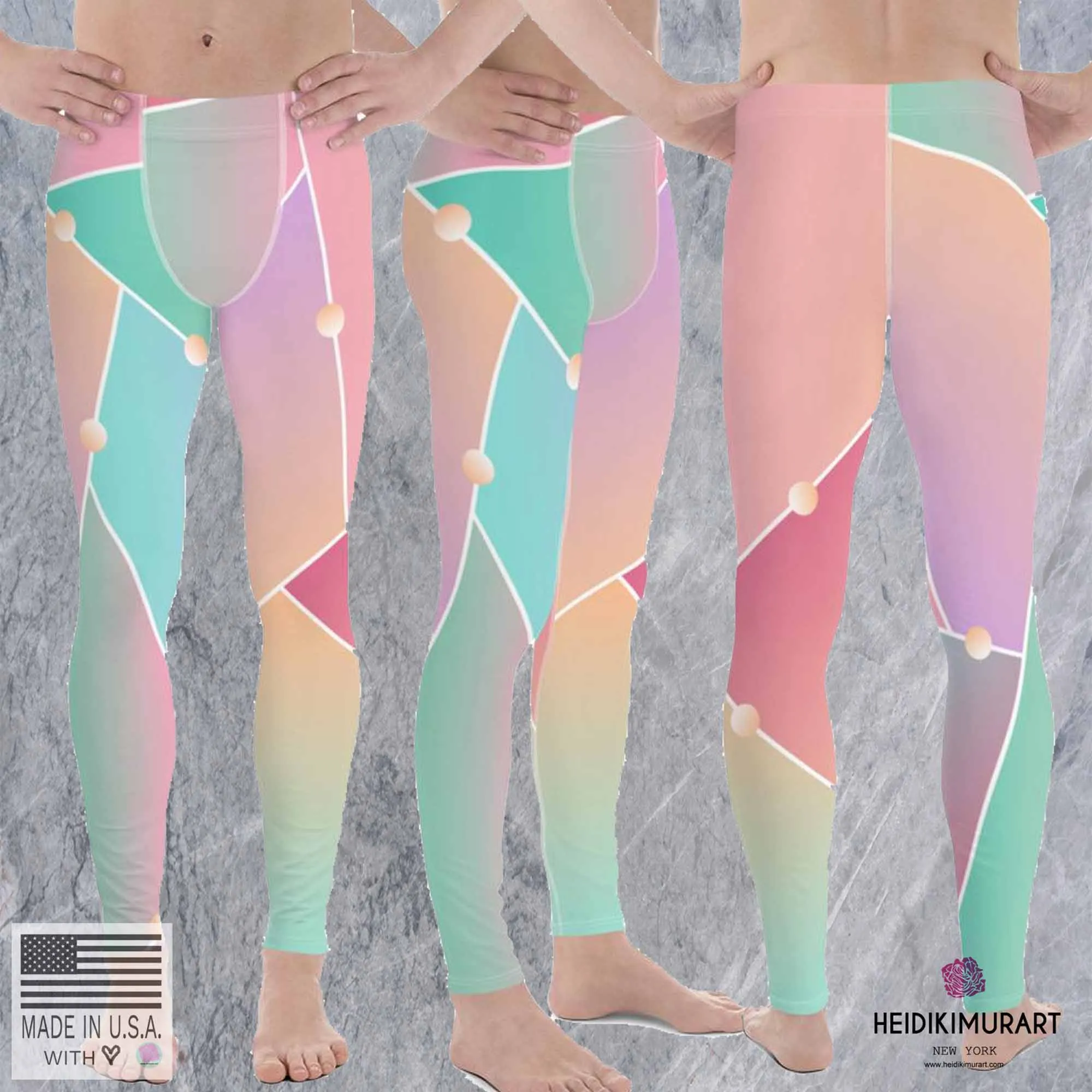 Ombre Pink Geometric Meggings, Best Designer Orange Graphic Abstract Pattern Men's Leggings Tights Pants Meggings