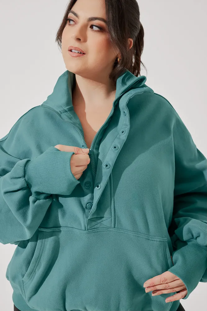 Ooey Gooey Half Zip Sweater - Turquoise