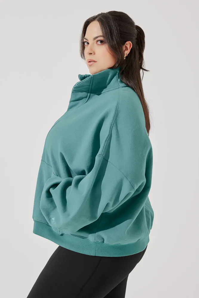 Ooey Gooey Half Zip Sweater - Turquoise