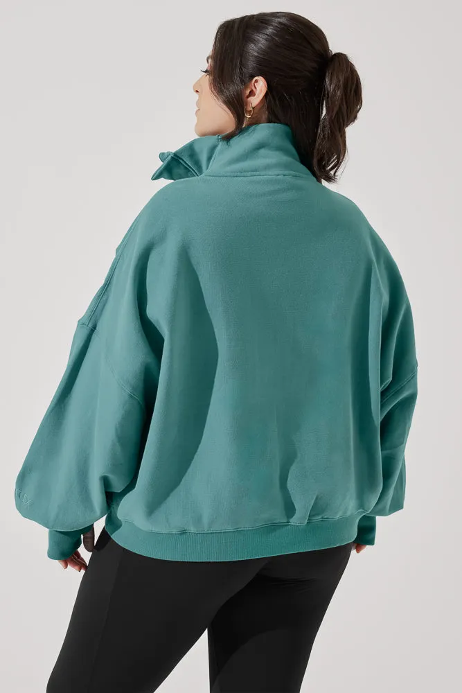 Ooey Gooey Half Zip Sweater - Turquoise