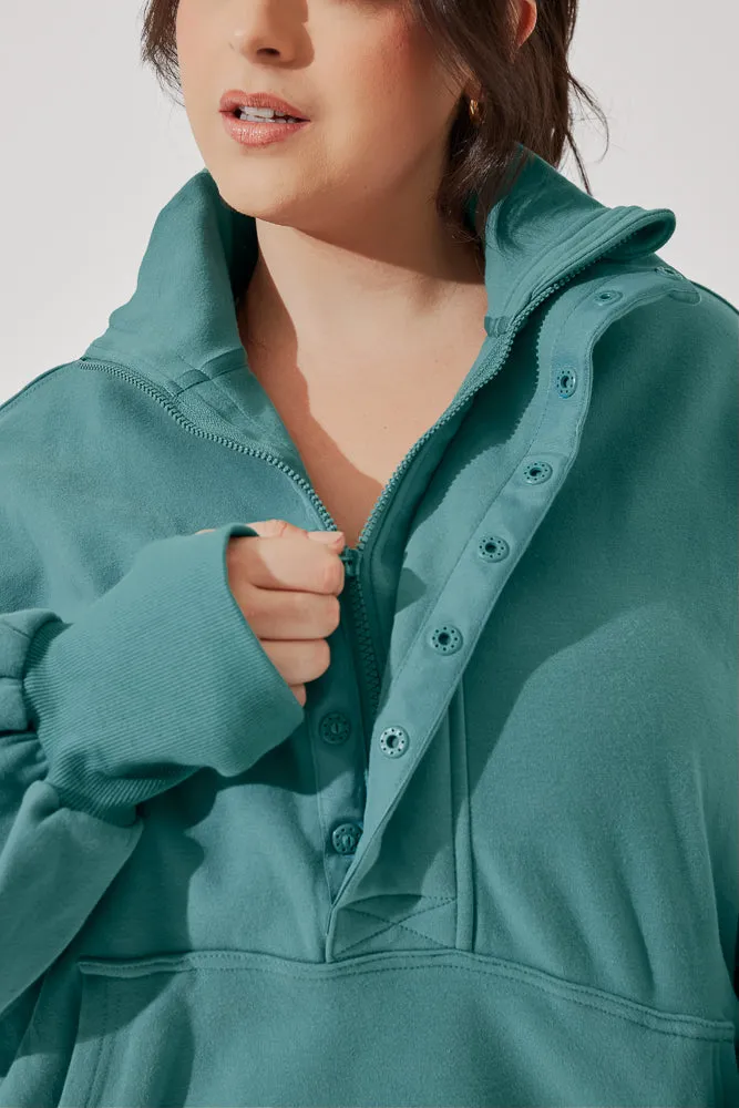 Ooey Gooey Half Zip Sweater - Turquoise