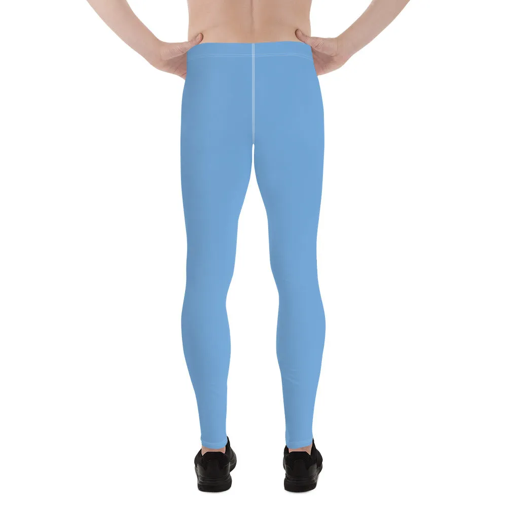 Pastel Blue Solid Color Meggings, Modern Solid Blue Color Designer Spandex Men's Tights/Leggings- Made in USA/ MX/ EU