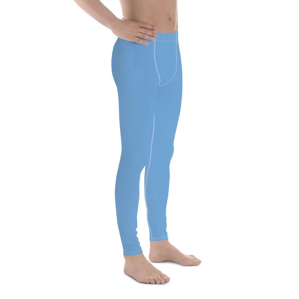 Pastel Blue Solid Color Meggings, Modern Solid Blue Color Designer Spandex Men's Tights/Leggings- Made in USA/ MX/ EU