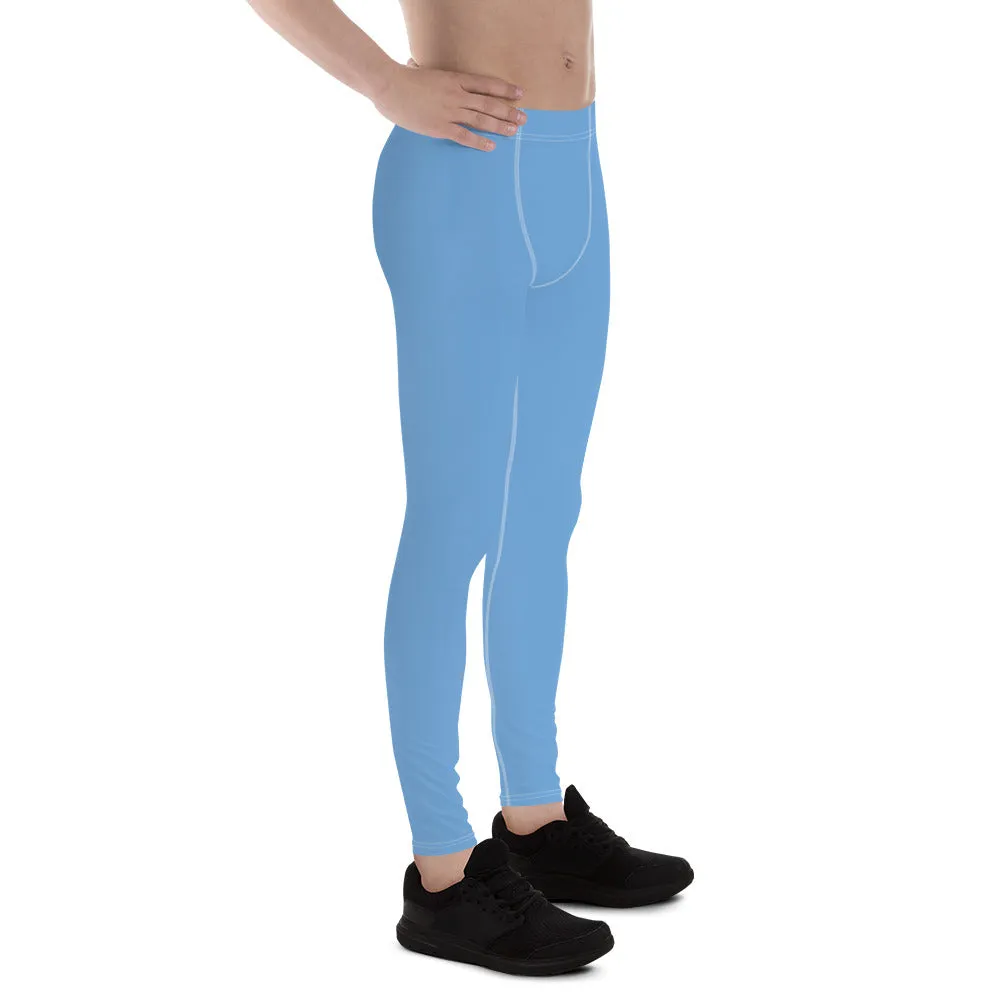 Pastel Blue Solid Color Meggings, Modern Solid Blue Color Designer Spandex Men's Tights/Leggings- Made in USA/ MX/ EU