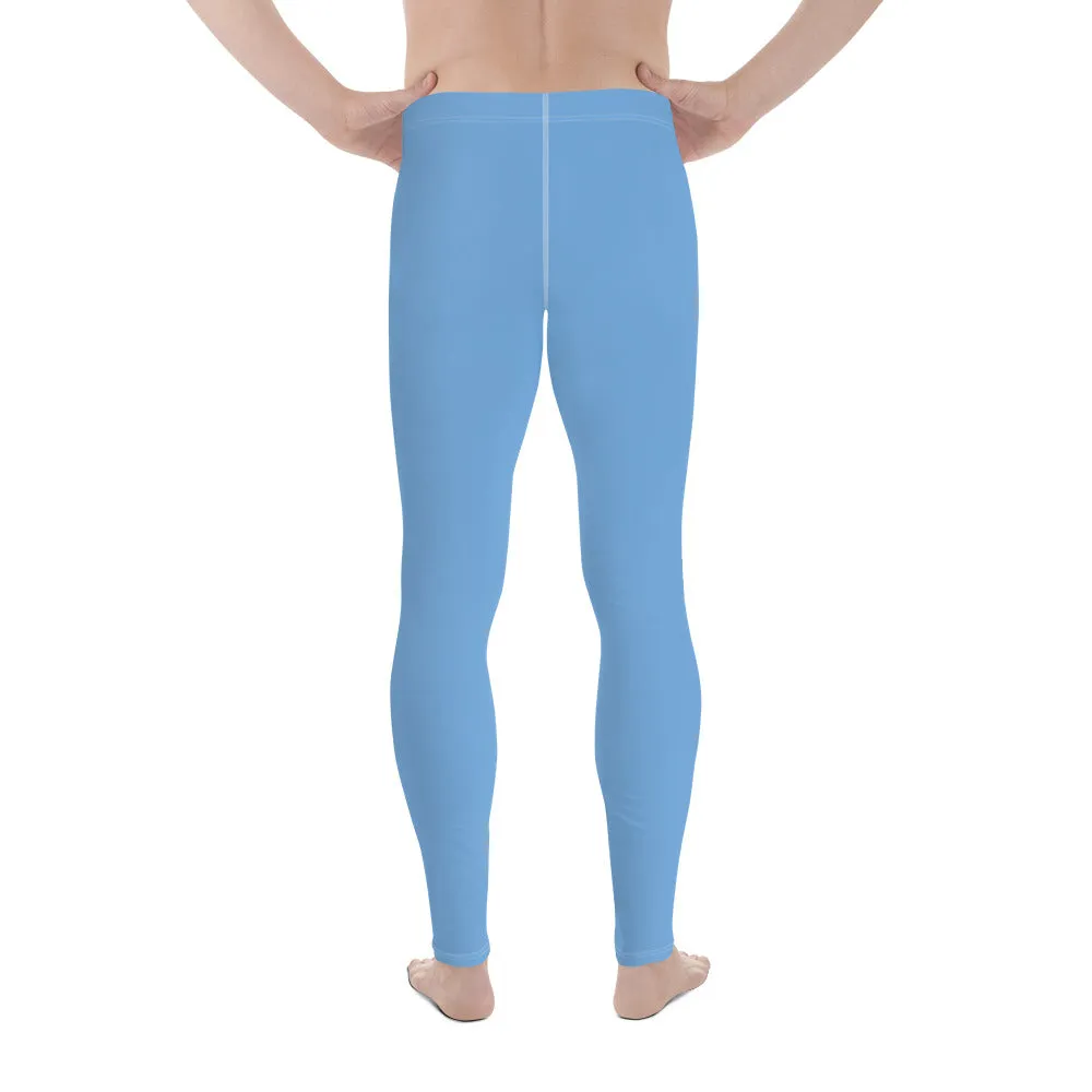 Pastel Blue Solid Color Meggings, Modern Solid Blue Color Designer Spandex Men's Tights/Leggings- Made in USA/ MX/ EU