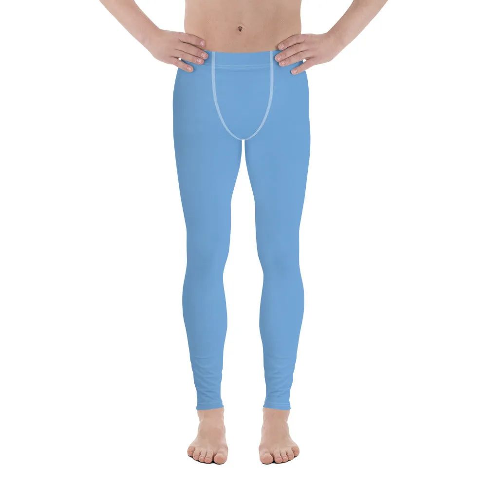 Pastel Blue Solid Color Meggings, Modern Solid Blue Color Designer Spandex Men's Tights/Leggings- Made in USA/ MX/ EU