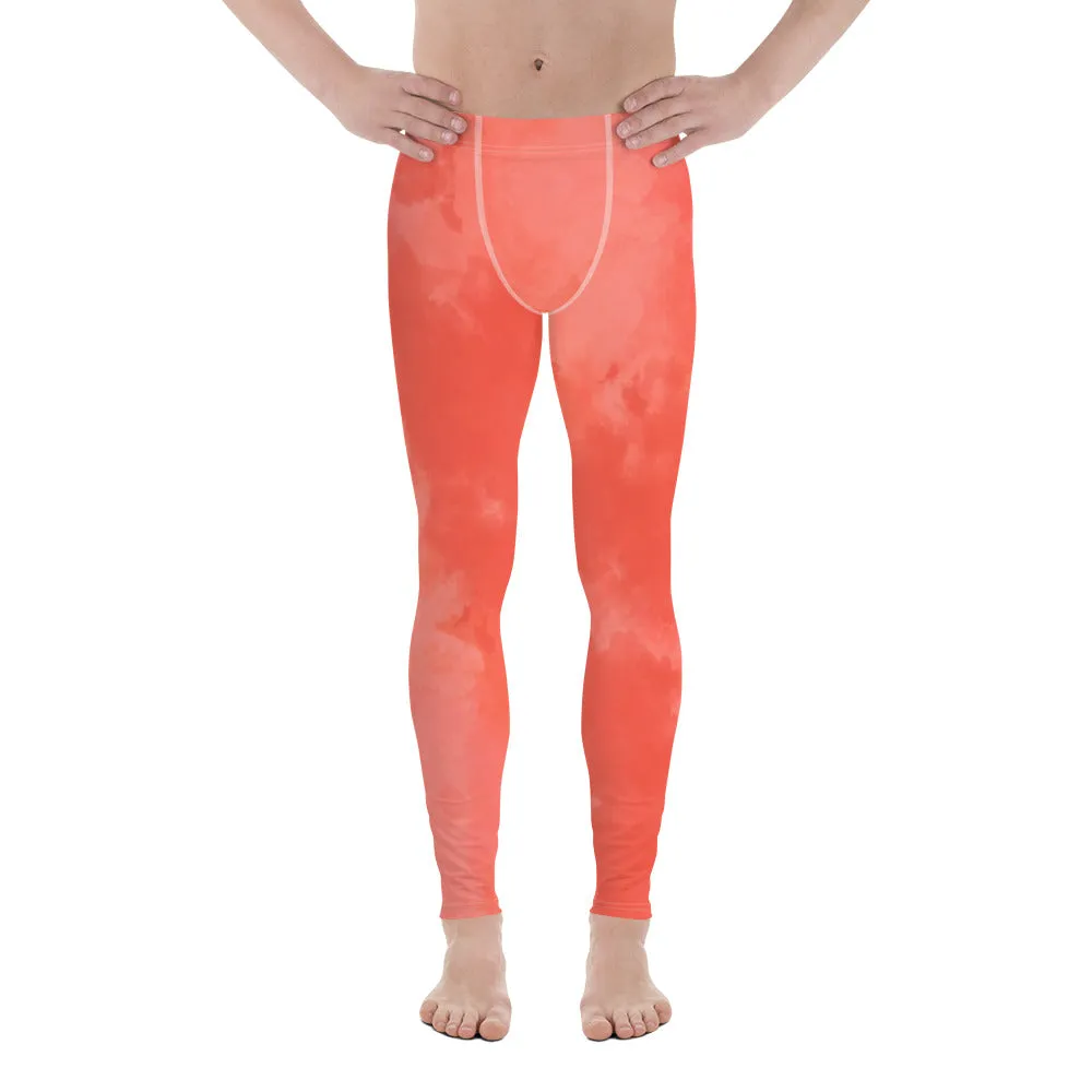 Peach Coral Pink Meggings, Abstract Print Men's Leggings Running Tights-Made in USA/EU/MX