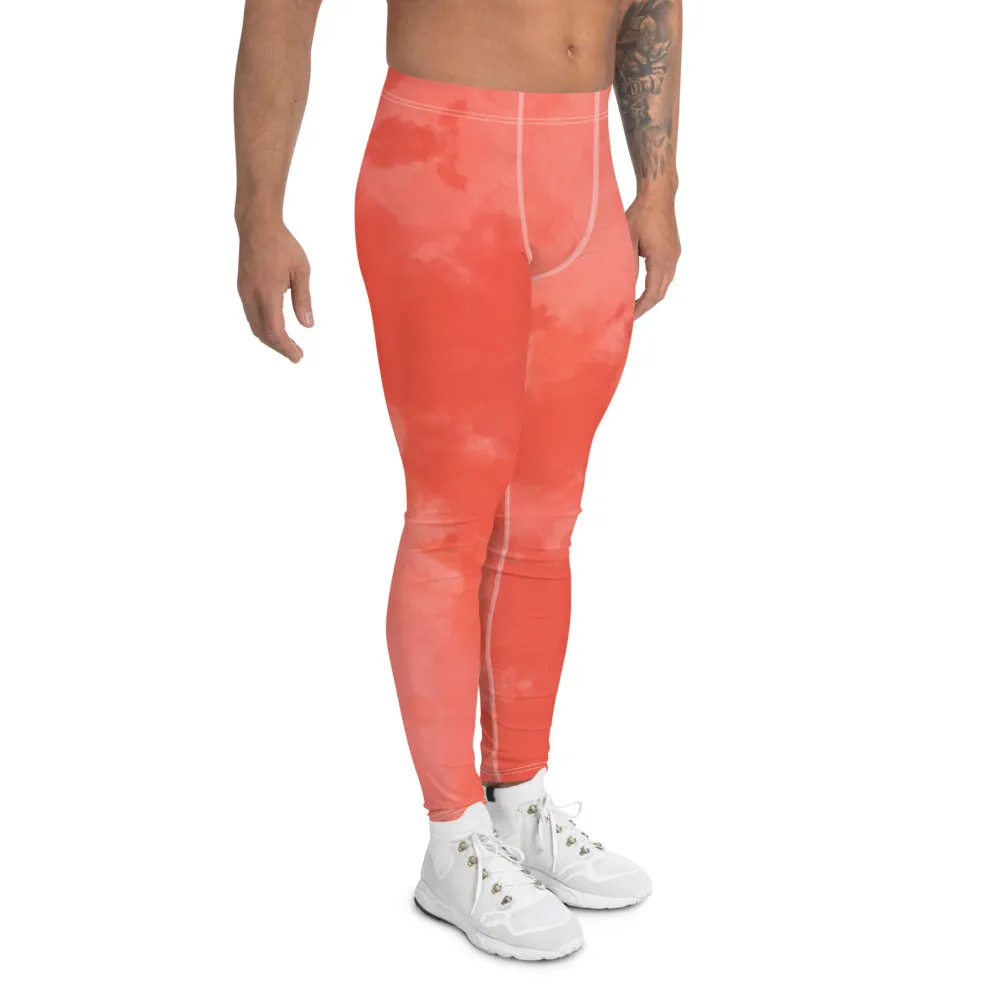 Peach Coral Pink Meggings, Abstract Print Men's Leggings Running Tights-Made in USA/EU/MX