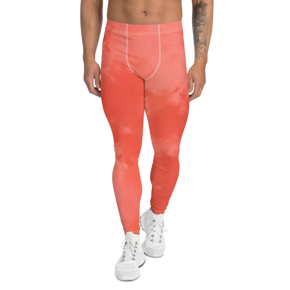 Peach Coral Pink Meggings, Abstract Print Men's Leggings Running Tights-Made in USA/EU/MX