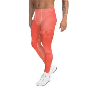 Peach Coral Pink Meggings, Abstract Print Men's Leggings Running Tights-Made in USA/EU/MX