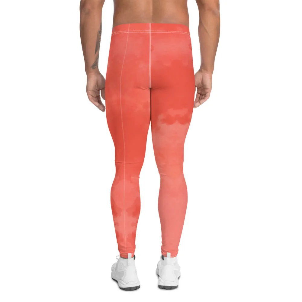 Peach Coral Pink Meggings, Abstract Print Men's Leggings Running Tights-Made in USA/EU/MX