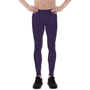 Pink Black Striped Men's Leggings, Vertical Stripes Meggings Run Tights-Made in USA/EU/MX