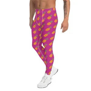 Pink Pineapple Print Men's Leggings, Fun Pineapples Fruits Meggings Tights-Made in USA/EU