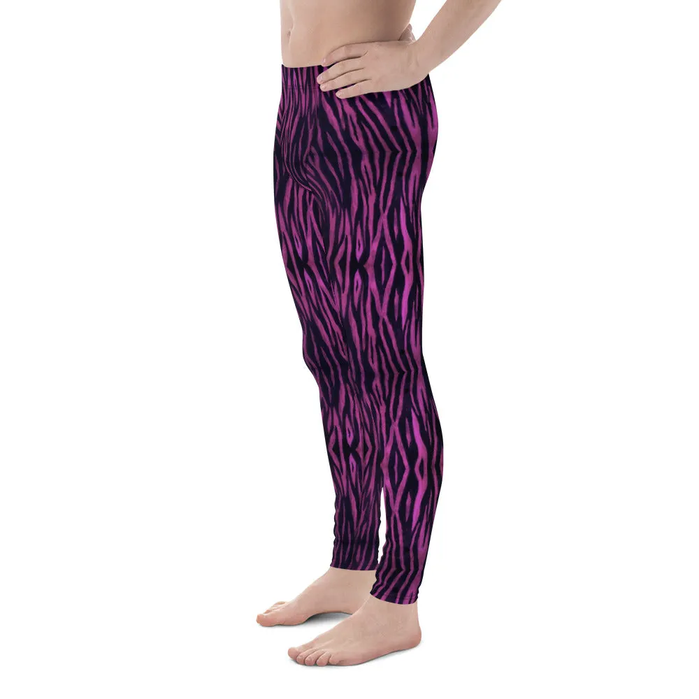 Pink Tiger Striped Men's Leggings, Animal Print Meggings Premium Tights-Made in USA/EU