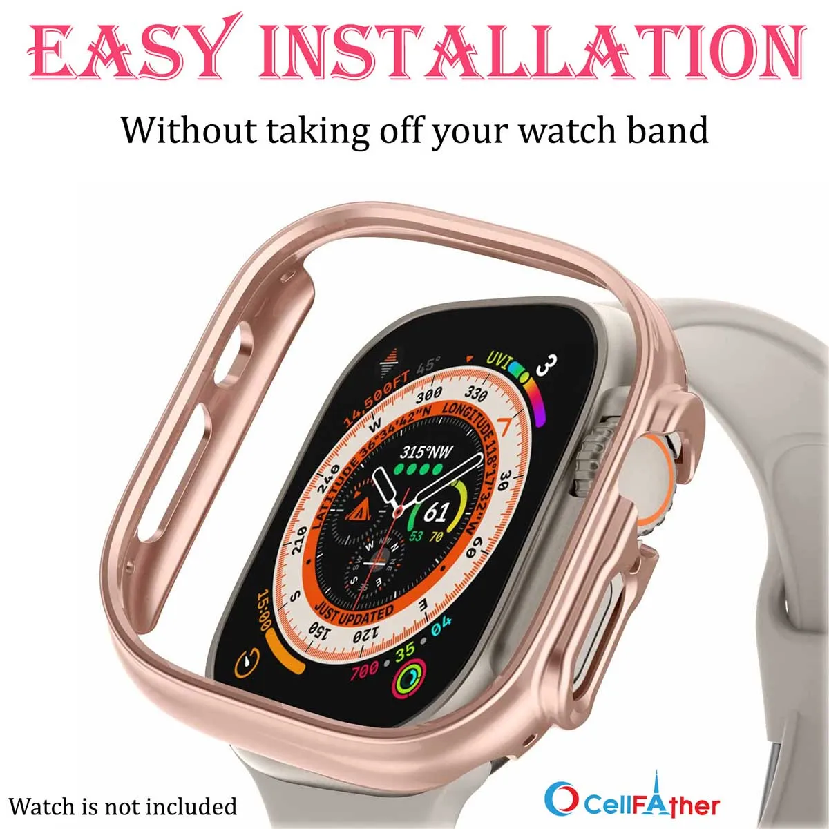 Protective case cover for apple watch 49mm- rose gold