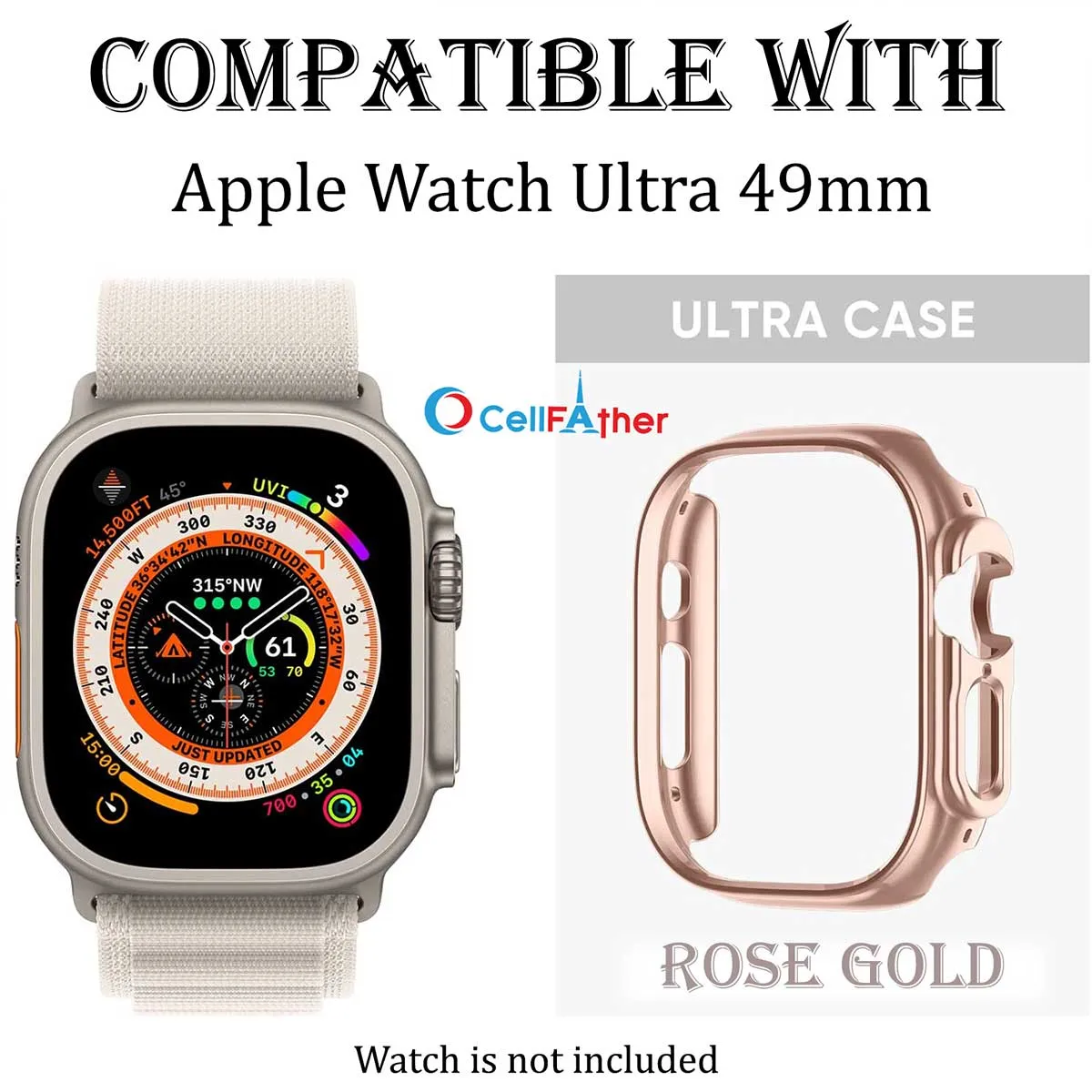 Protective case cover for apple watch 49mm- rose gold