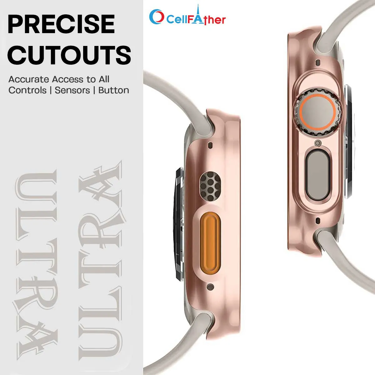 Protective case cover for apple watch 49mm- rose gold