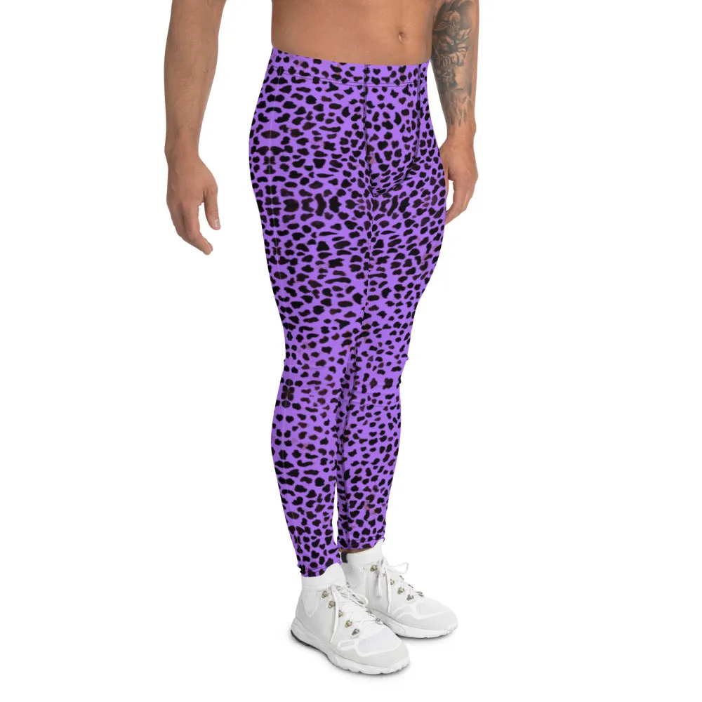 Purple Cheetah Men's Leggings, Leopard Animal Print Designer Luxury Meggings-Made in USA