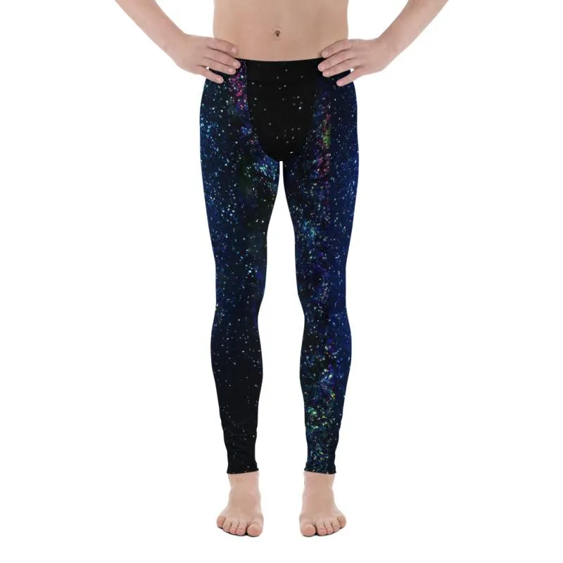 Purple Space Meggings, Best Space Galaxy Print Premium Men's Leggings Rave Party Costume Pants Meggings - Made in USA/EU/MX