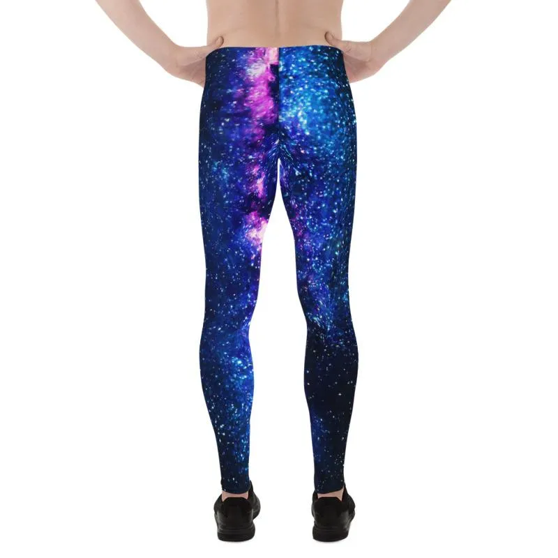 Purple Space Meggings, Best Space Galaxy Print Premium Men's Leggings Rave Party Costume Pants Meggings - Made in USA/EU/MX