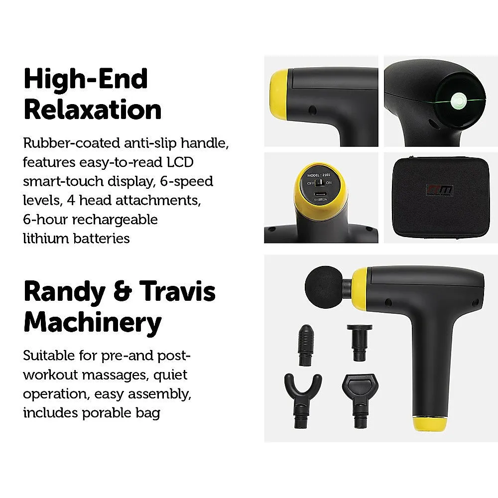 Quiet 6-Speed Massage Gun w/ 4 Heads, LCD Display - Randy & Travis