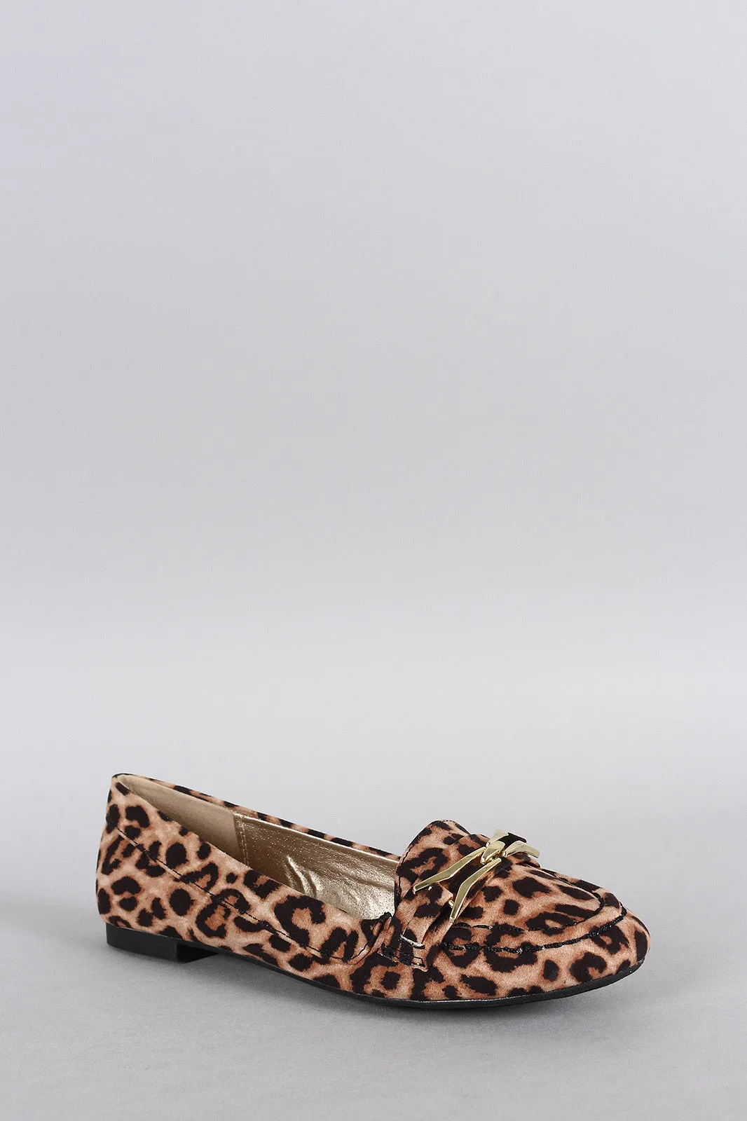 Qupid Leopard Metallic Embellished Loafer Flat